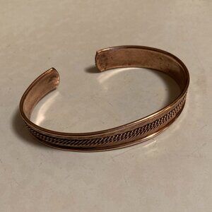 Vintage 1970s Slim Copper Cuff Bracelet with Center Rope Design VFG
